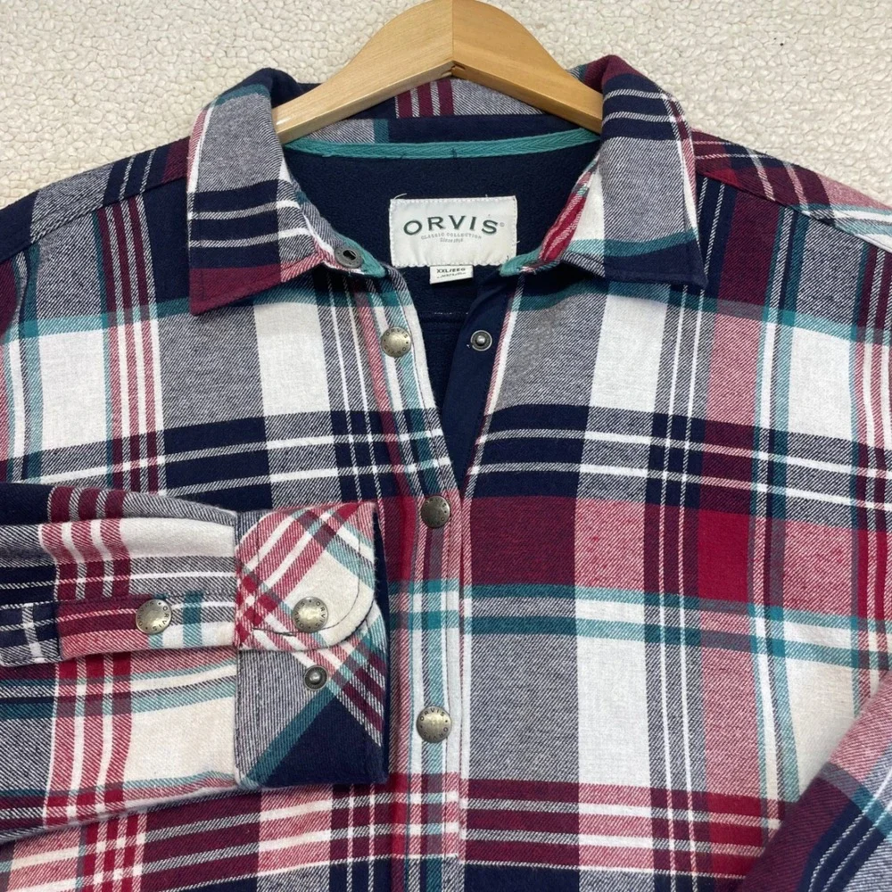 Orvis Shirt Jacket Womens XXL Red Plaid Fleece Lined Snap Front Classic 1316954